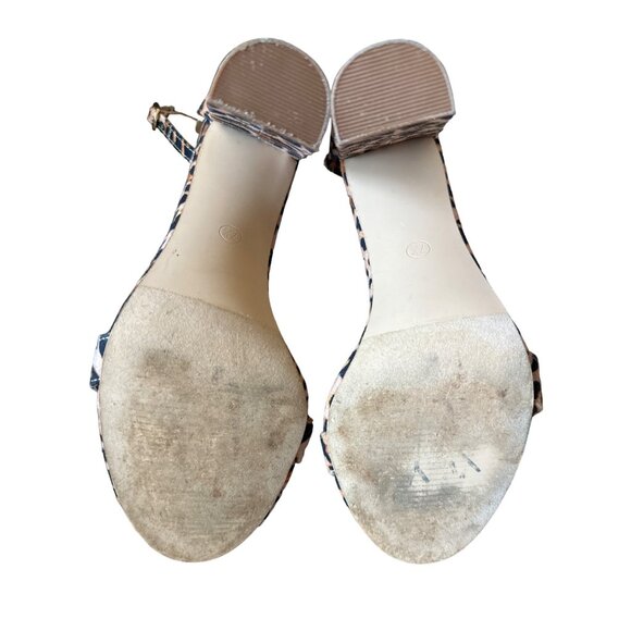 Lulus Taylor Leopard Sandals Suede Ankle Strap Heels Brown Black 4” Block 7.5 - Picture 6 of 8